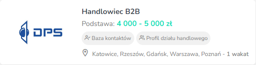 Przykład oferty z profilem działu handlowego