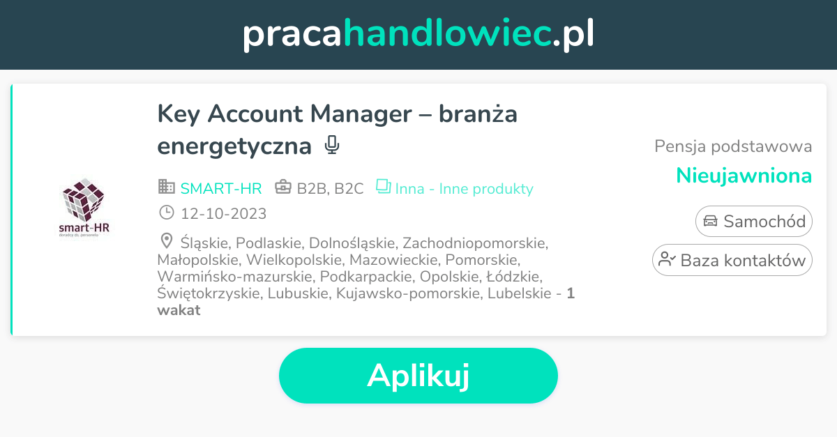 Praca Key Account Manager – branża energetyczna - Oferta pracy w SMART ...