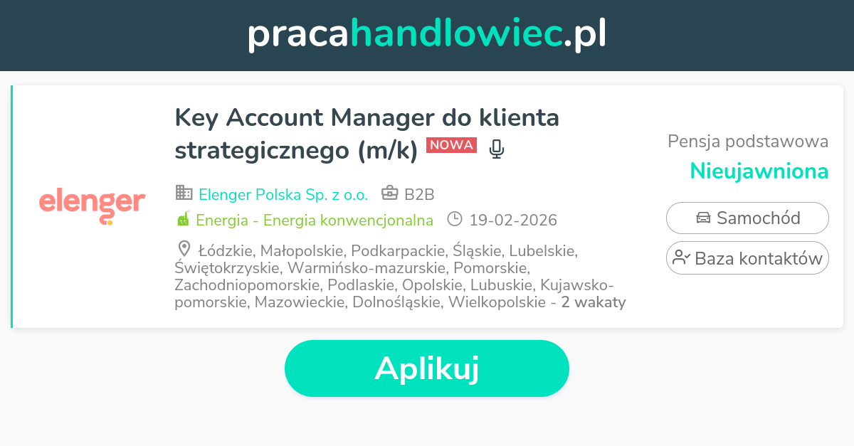 Praca Key Account Manager do klienta strategicznego (m/k) - Oferta ...